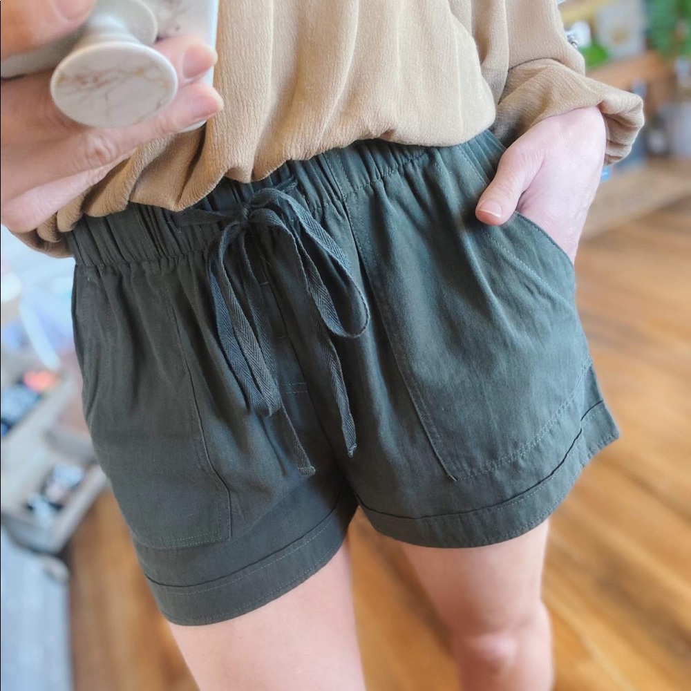 Fireside Feelings Drawstring Utility Shorts-Green